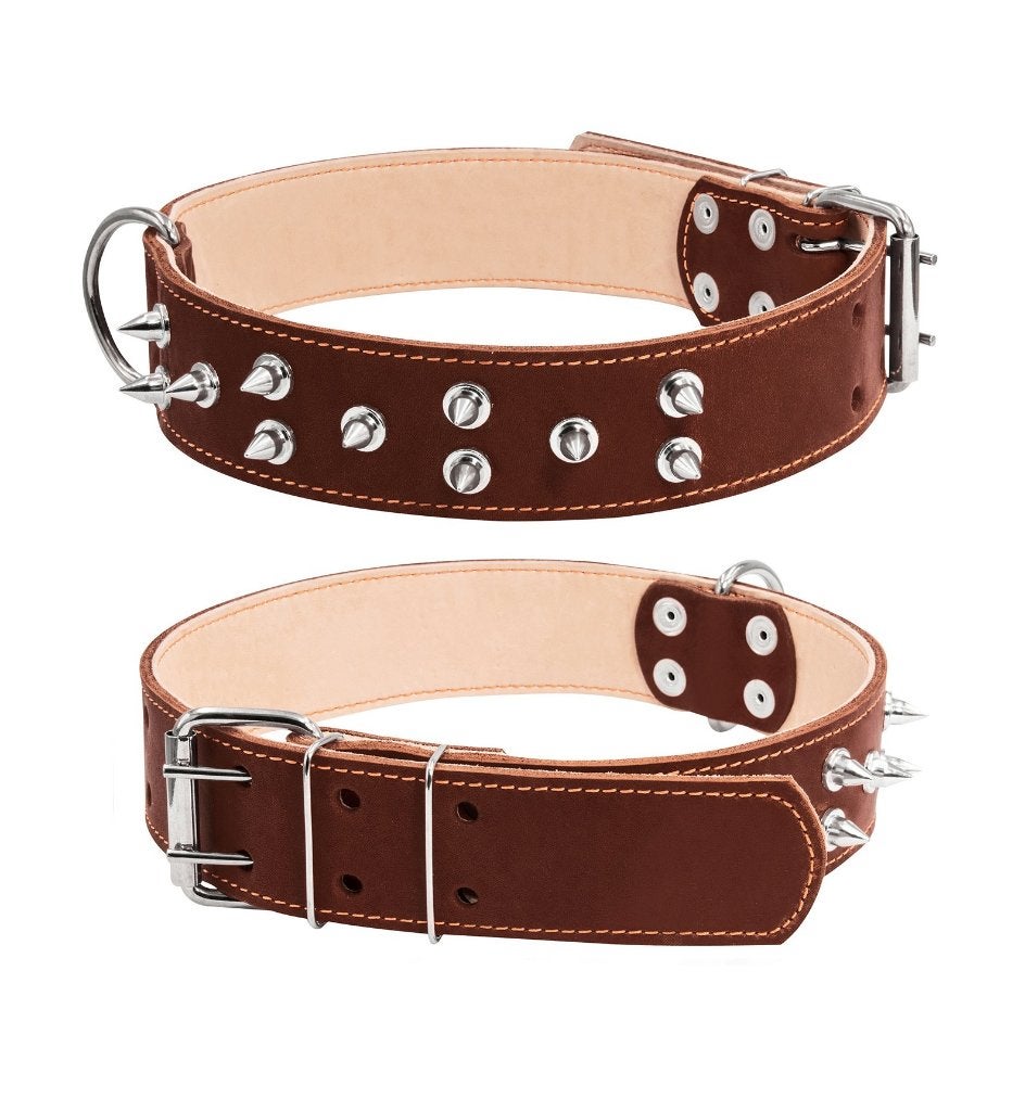 WAUDOG Classic Halsband met Spikes Bruin Nek 57-69 cm KOOPJE, Ophalen of Verzenden, Handgemaakt, Nieuw