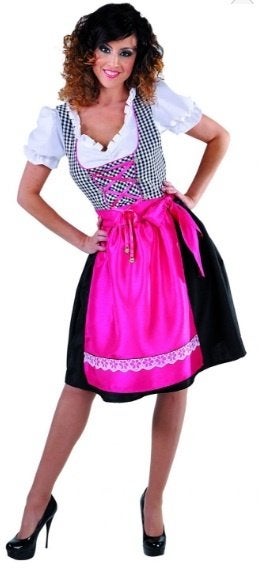 Leuke roze/wit/zwarte TIROLER/DIRNDL/ALPENMEISJE jurk, Maat 38/40 (M), Carnaval, Ophalen of Verzenden, Kleding