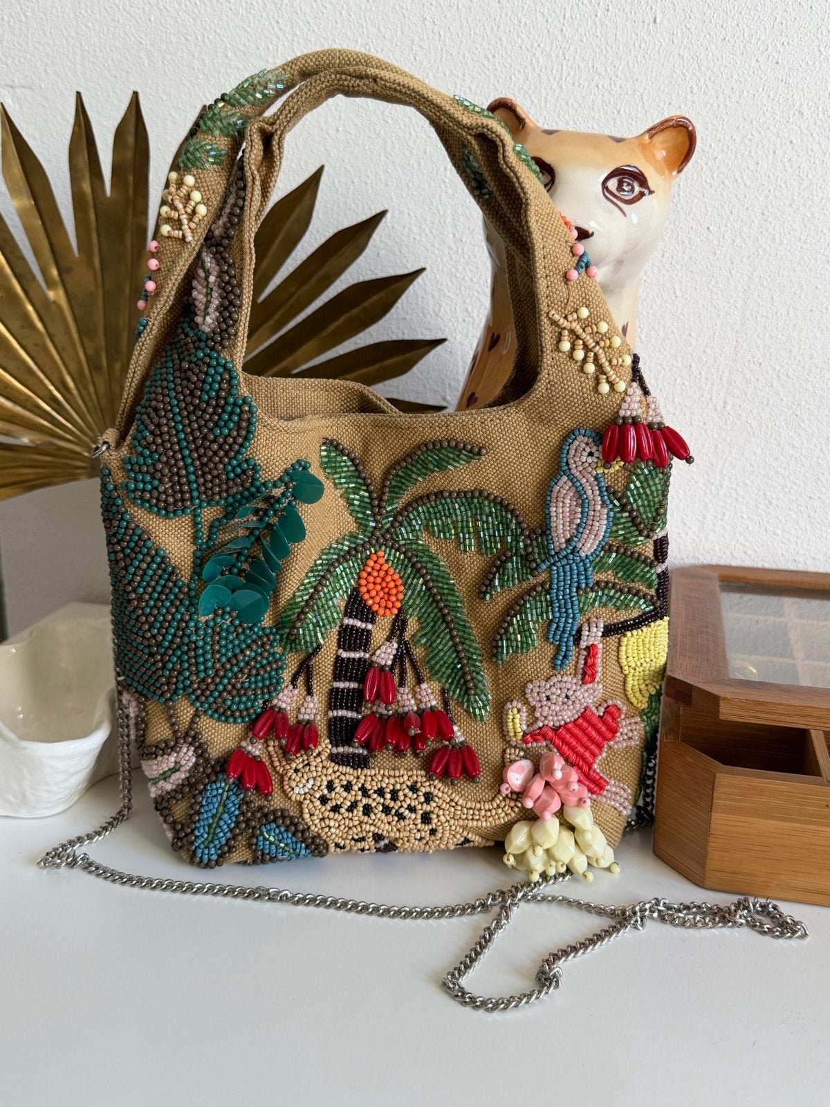 Unieke Zara tas met kralen en figuren, Ophalen of Verzenden, Gebruikt, Beige, Handtas