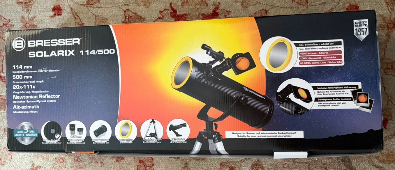 Ongebruikte telescoop (Bresser Solarix 114/500), Ophalen, Nieuw, 80 tot 200 mm, Spiegeltelescoop (reflector)