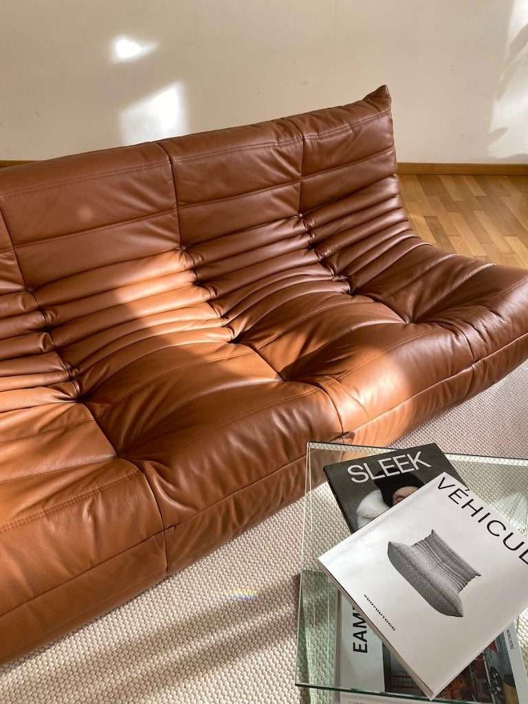 Ligne Roset - Togo - Bank Set - Bruin Leer - Gratis levering, 150 tot 200 cm, Leer, Zo goed als nieuw, Rechte bank