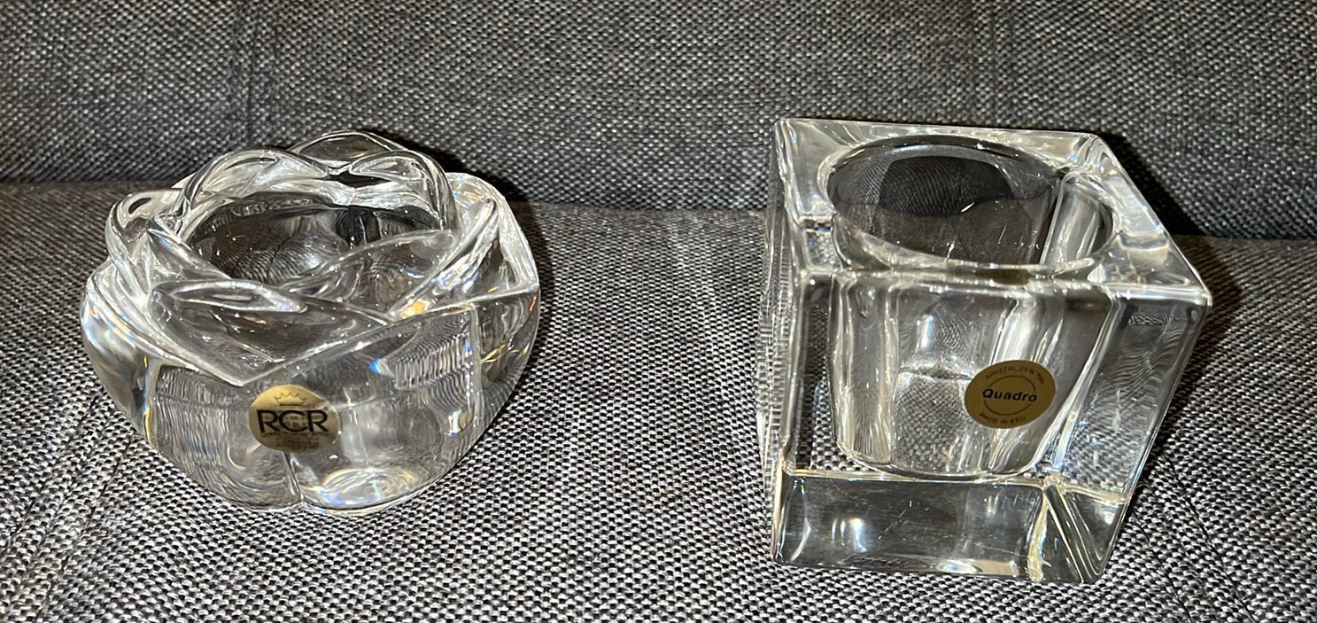 Kristallen waxinelicht-houders - 2 stuks, Ophalen of Verzenden, Zo goed als nieuw, Glas, Waxinelichthouder