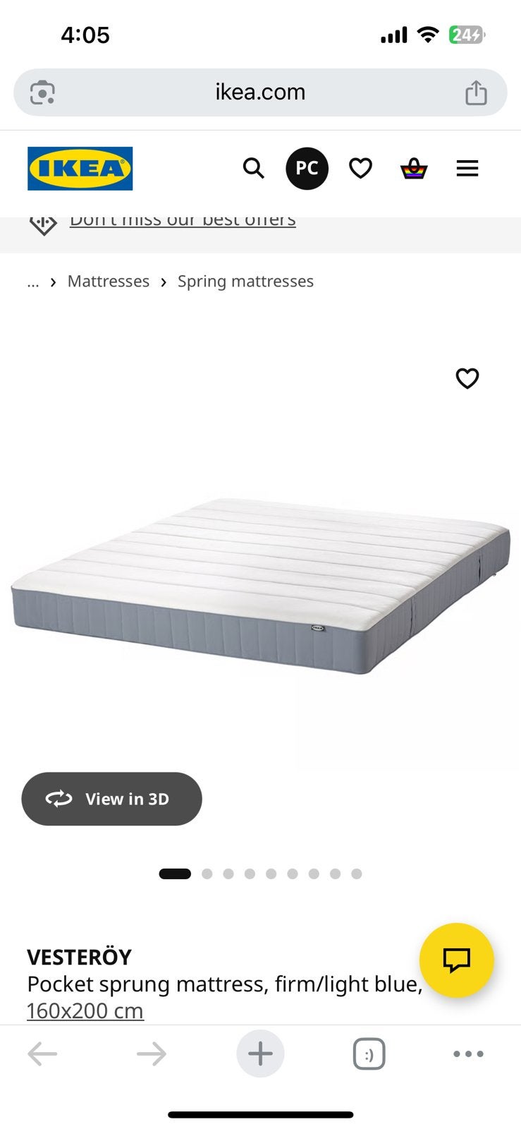IKEA VESTERÖY Pocket sprung mattress, Ophalen, Zo goed als nieuw, Tweepersoons