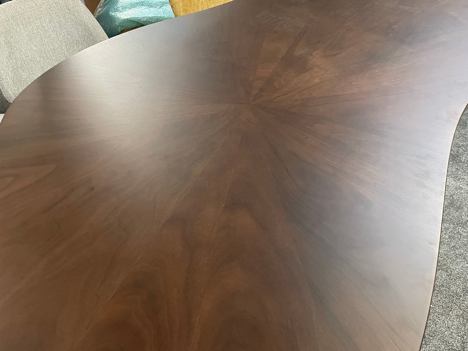 Tafel Bobbie organische vorm 215x110 wortelnoten, Ophalen, 100 tot 150 cm, Vijf personen of meer, Overige vormen