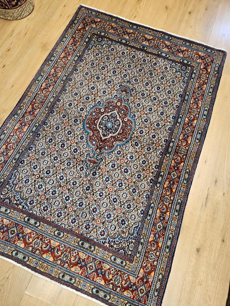 Vintage handgeknoopt perzisch tapijt moud 146x97, Info@SlatsAntiek.nl, Tweedehands, 100 tot 150 cm, Perzisch