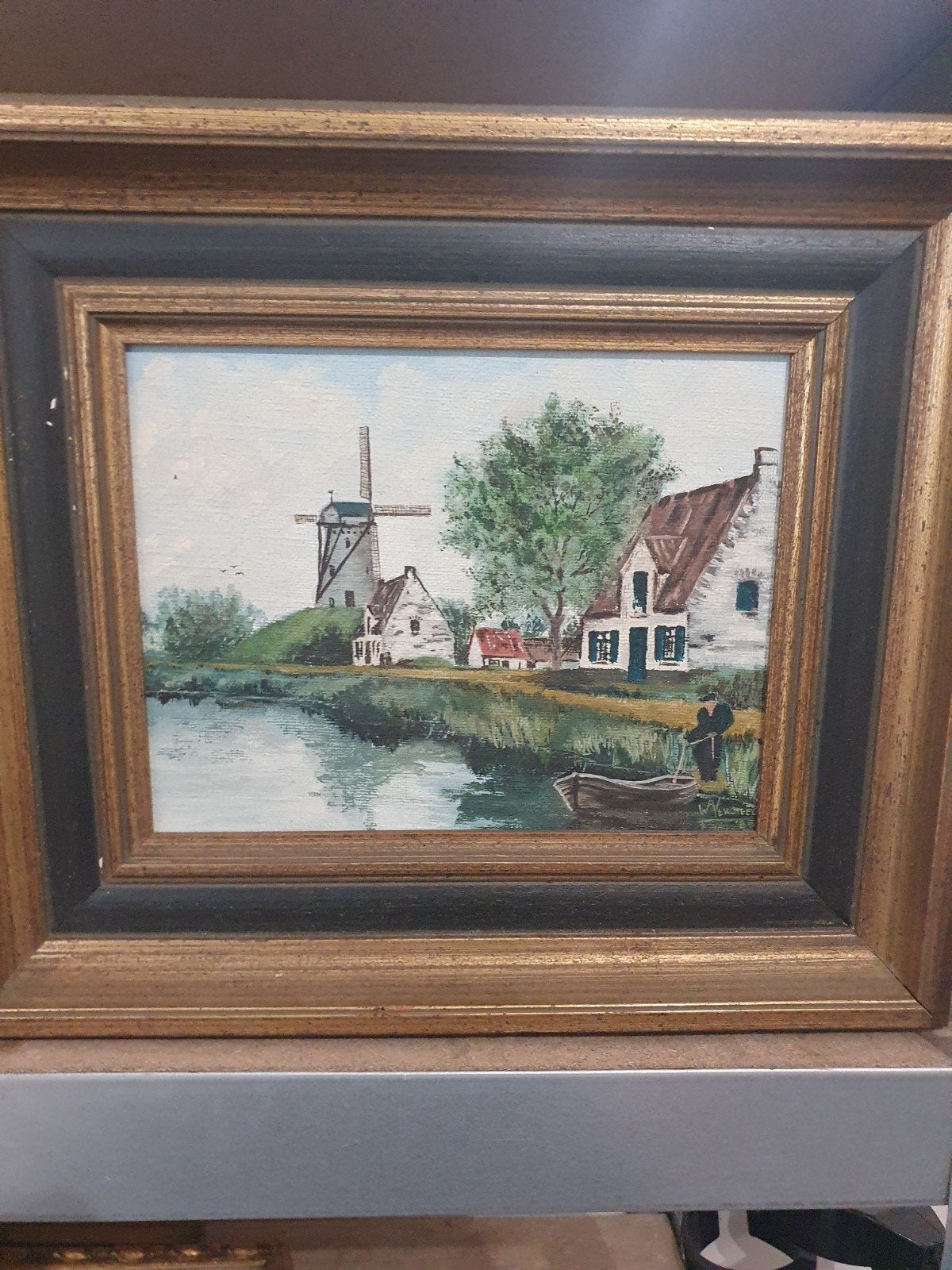 Oud Hollands Landschap met Molen en Vissersboot, Ophalen