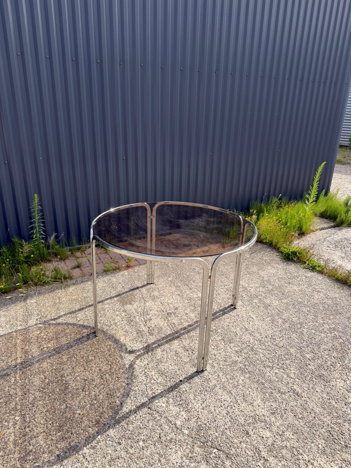 Vintage eettafel glas rond chroom, Huis en Inrichting, Tafels | Eettafels, Ophalen, F, Gebruikt, 100 tot 150 cm