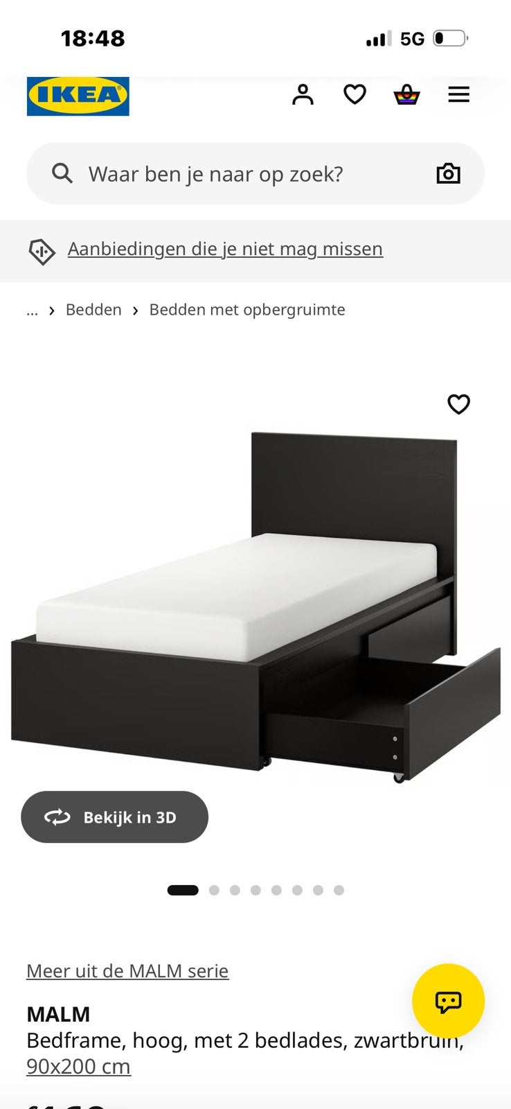Malm bed ikea zwart, Huis en Inrichting, Ophalen, Zo goed als nieuw, Eenpersoons, Zwart