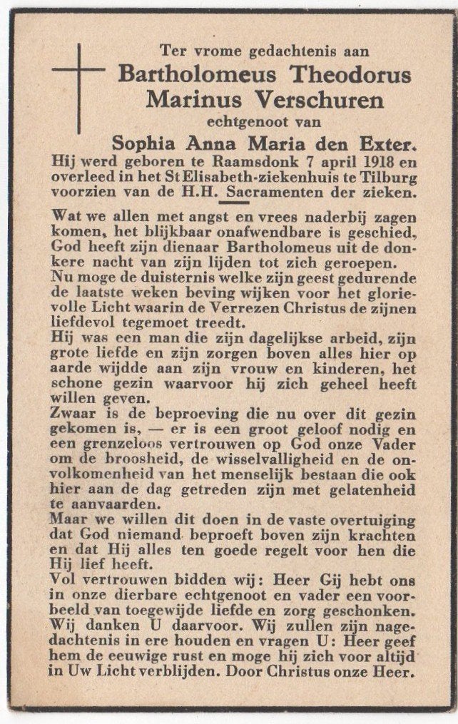 Bartholemeus Th. Verschuren 1918 Raamsdonk + 1966 Tilburg, Verzenden