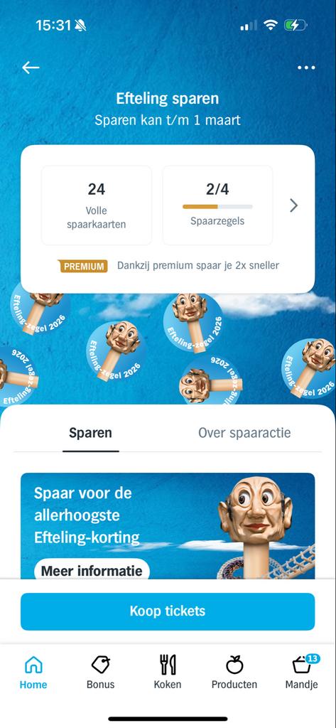 AH Efteling spaarkaarten- korting op tickets, Tickets en Kaartjes, Drie personen of meer, Kortingskaart