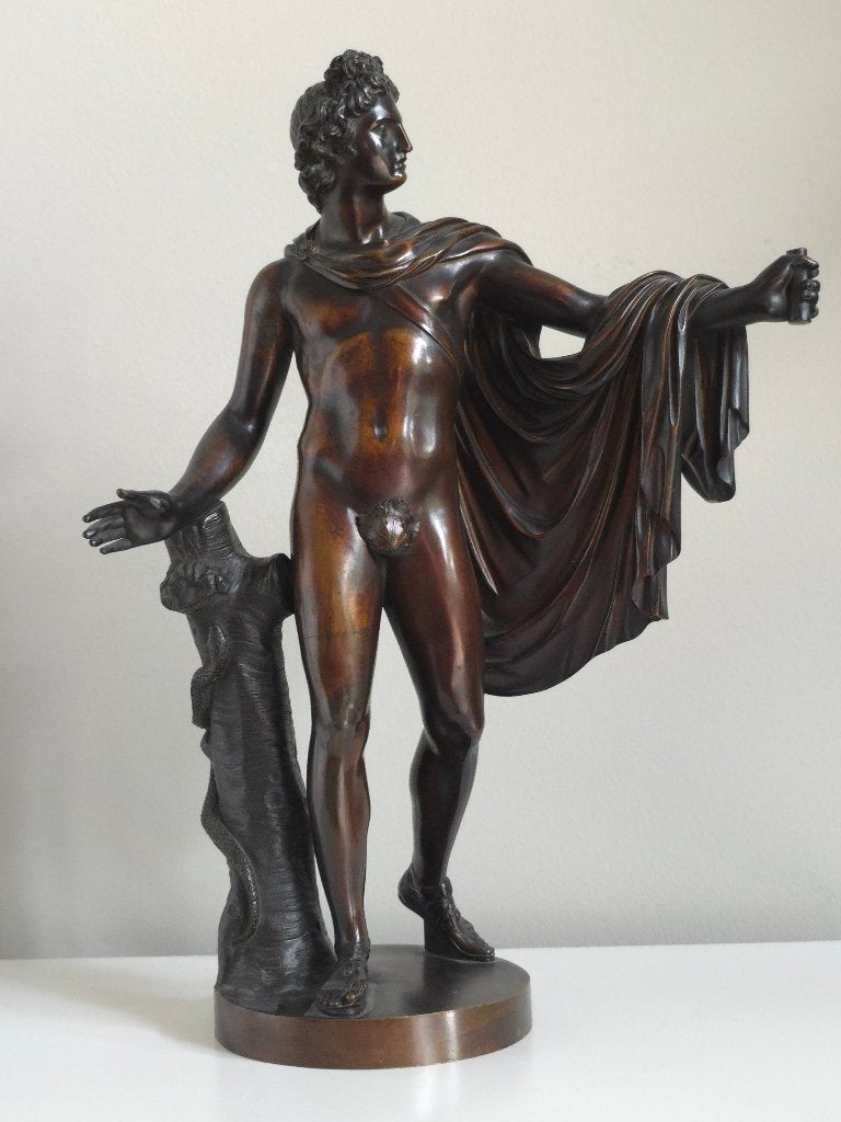 Antiek Bronzen Beeld Apollo van Belvedere - Groot Model 37cm, Ophalen of Verzenden, 20 - 50 cm, Beeld, Bruin