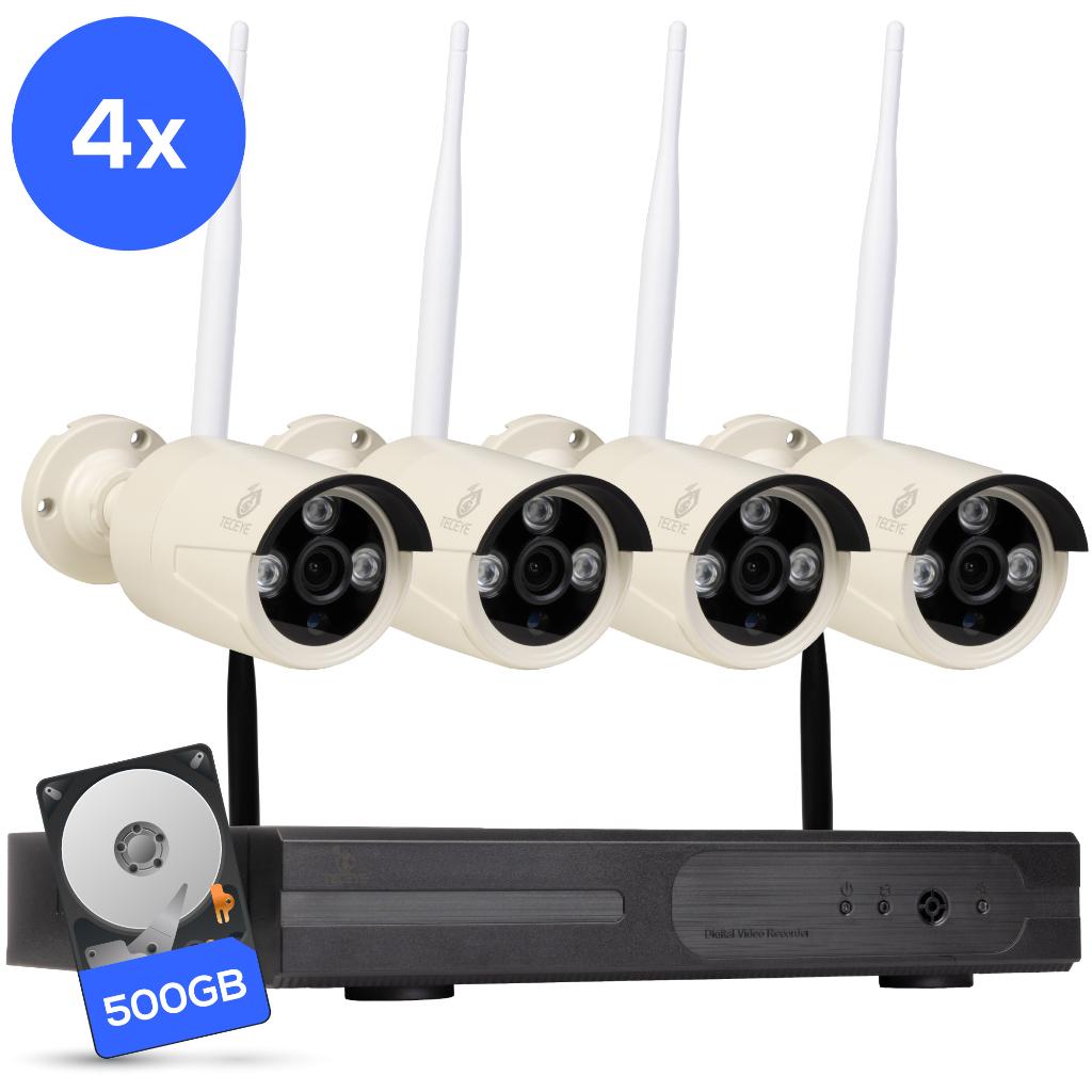 Teceye WiFi beveiligingsset 4 camera's + 500GB opslag CCTV, Ophalen of Verzenden, Nieuw, Buitencamera