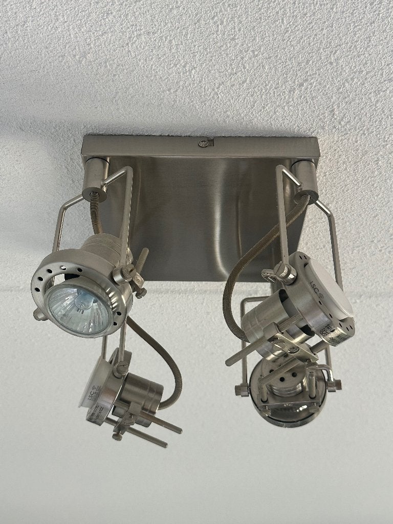 Industriële Plafondlamp / Spotplaat met 4 Richtbare Spots, Ophalen, GU10, Overige merken, Zo goed als nieuw