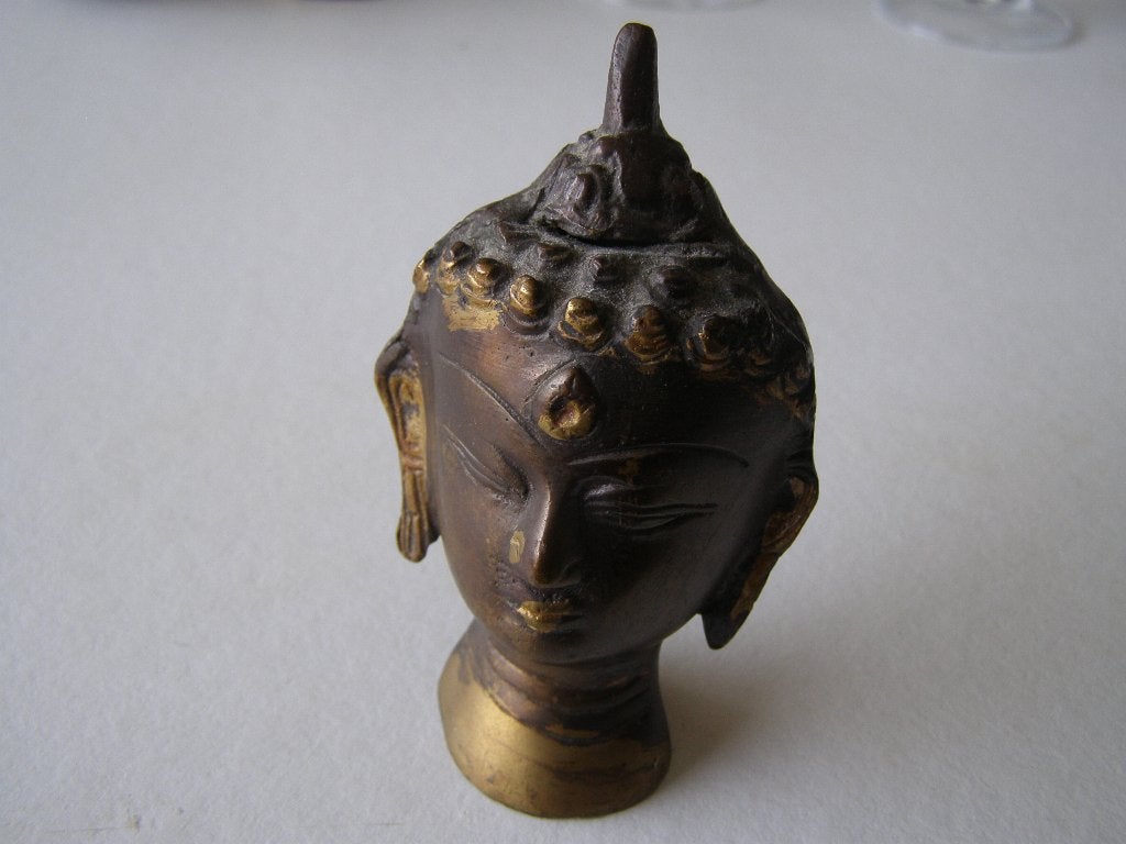Bronzen Boedha kopje, Handgemaakt, Ophalen of Verzenden, 9 cm, Geel