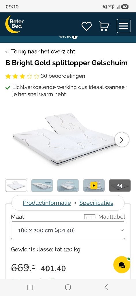 B bright gel topper split, Ophalen, Tweepersoons, Zo goed als nieuw, Matras