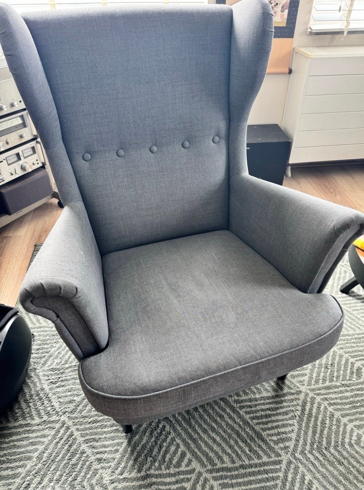 Grijze oorfauteuil - Comfortabele fauteuil met hoge rug, Ophalen, Gebruikt, Stof, 75 tot 100 cm