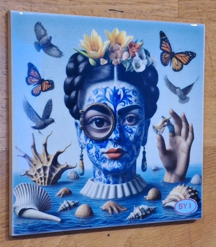 Frida Kahlo 3 Keramische tegeltjes 10,7 x 10,7cm stil Leven, Nieuw, Steen/keramiek, Ophalen of Verzenden, Handgemaakt
