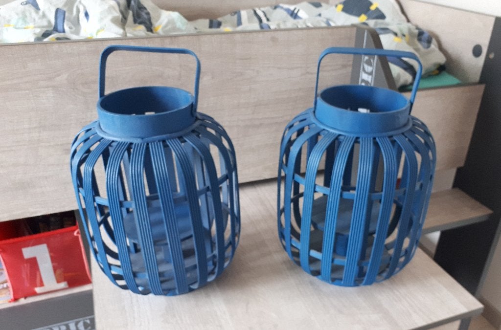 2 stuks Bamboe lantaarns, Ophalen, Lantaarn, Blauw, Zo goed als nieuw