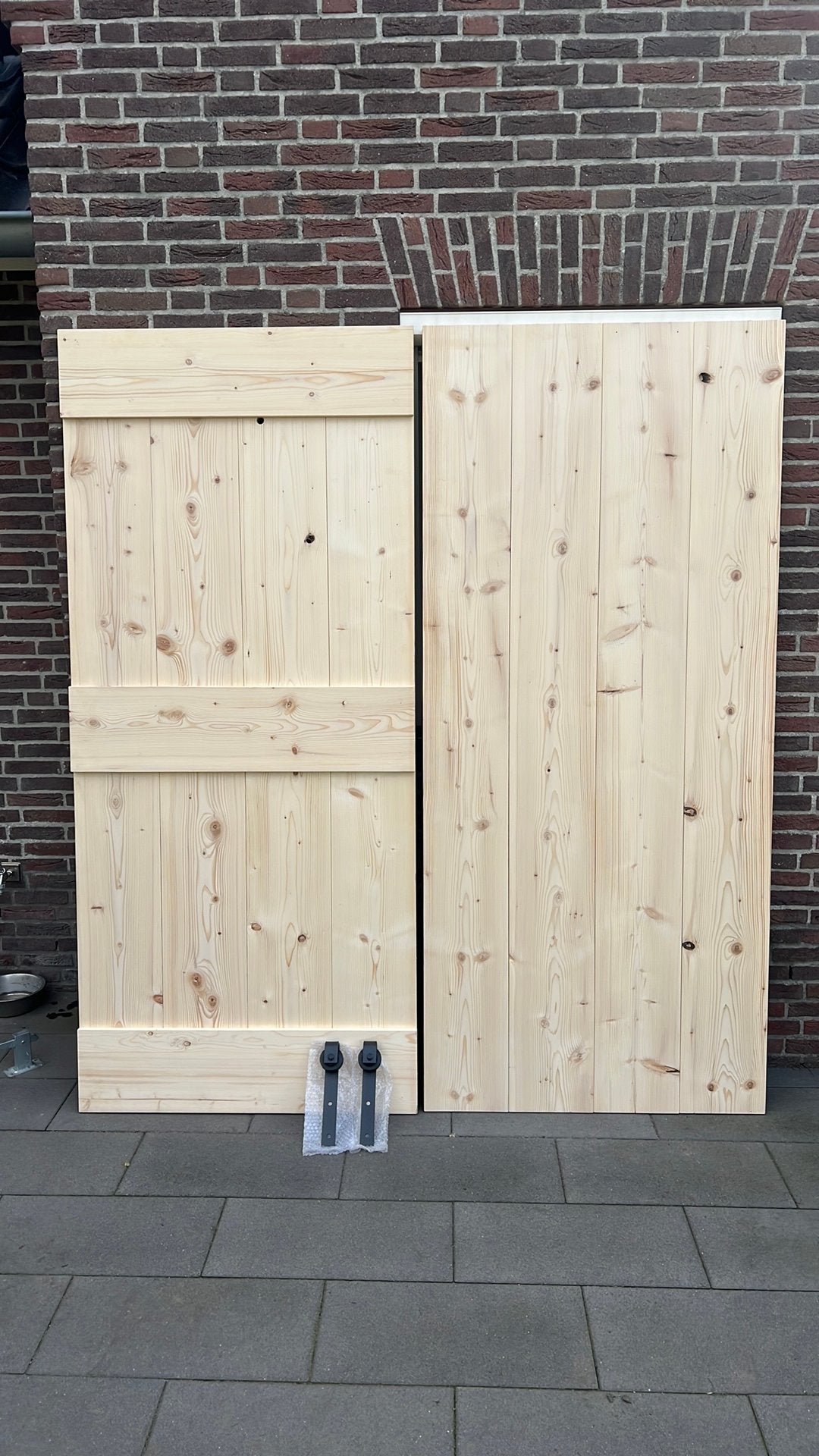4 houten schuifdeuren  geschaafd inclusief rails en balken, 215 cm of meer, Binnendeur, Nieuw, Hout