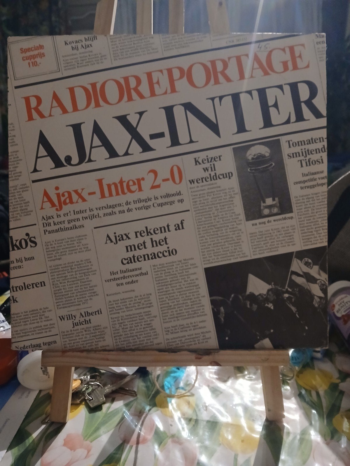 Ajax-Inter 2-0 Radio Reportage Krant lp  Historisch Voetbal, Ophalen of Verzenden