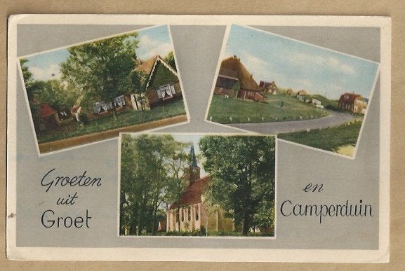 Oude ansichtkaart Groet en Camperduin (Noord-Holland), Ophalen of Verzenden, 1940 tot 1960, Gelopen, Noord-Holland