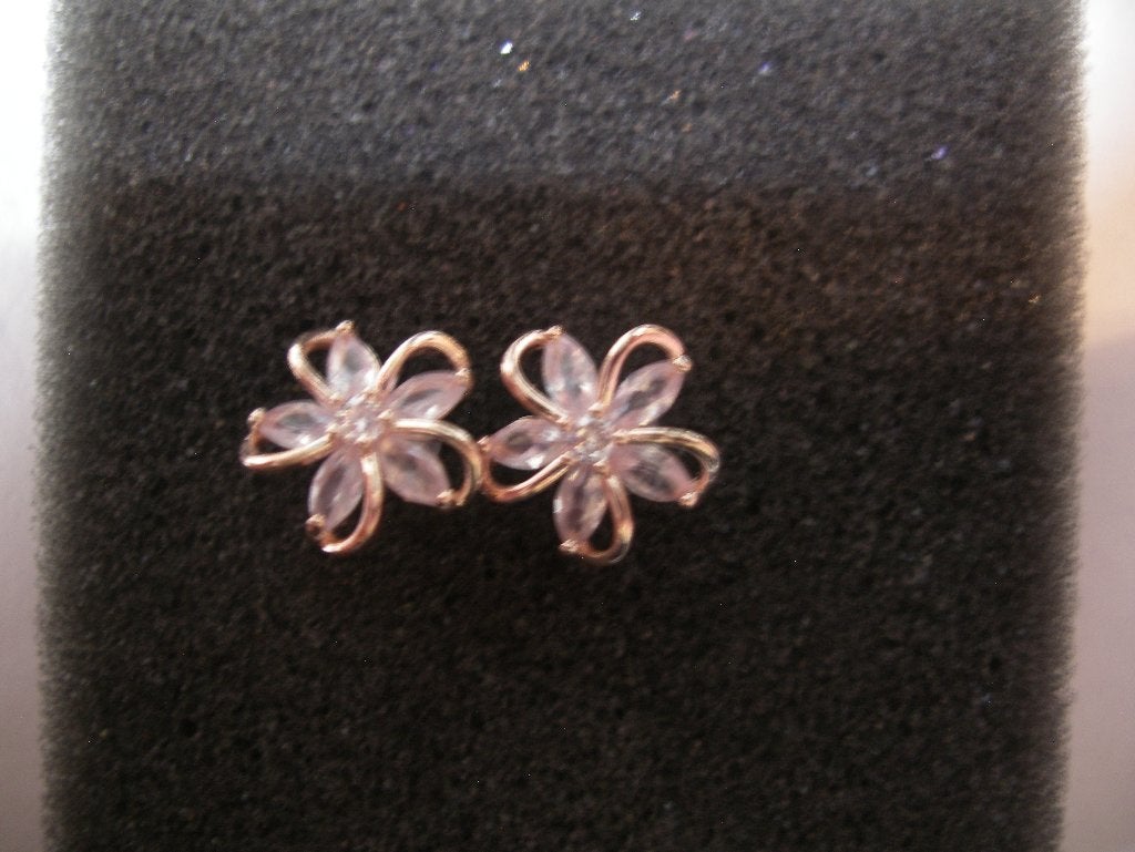 Een paar mooie Rosé Goud Vergulde Oorbellen met Zirkonia, Sieraden, Tassen en Uiterlijk, Antieke sieraden, Ophalen of Verzenden