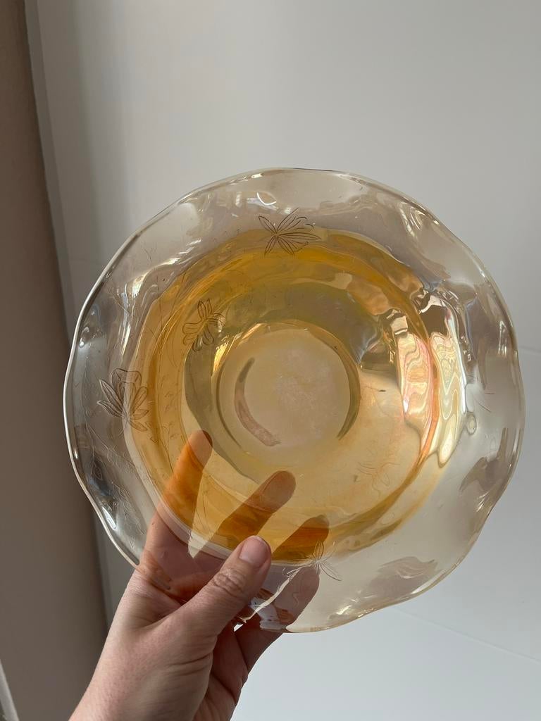 Vintage Jeannette Iris Ruffled Carnivalglas Schaal Marigold, Ophalen of Verzenden