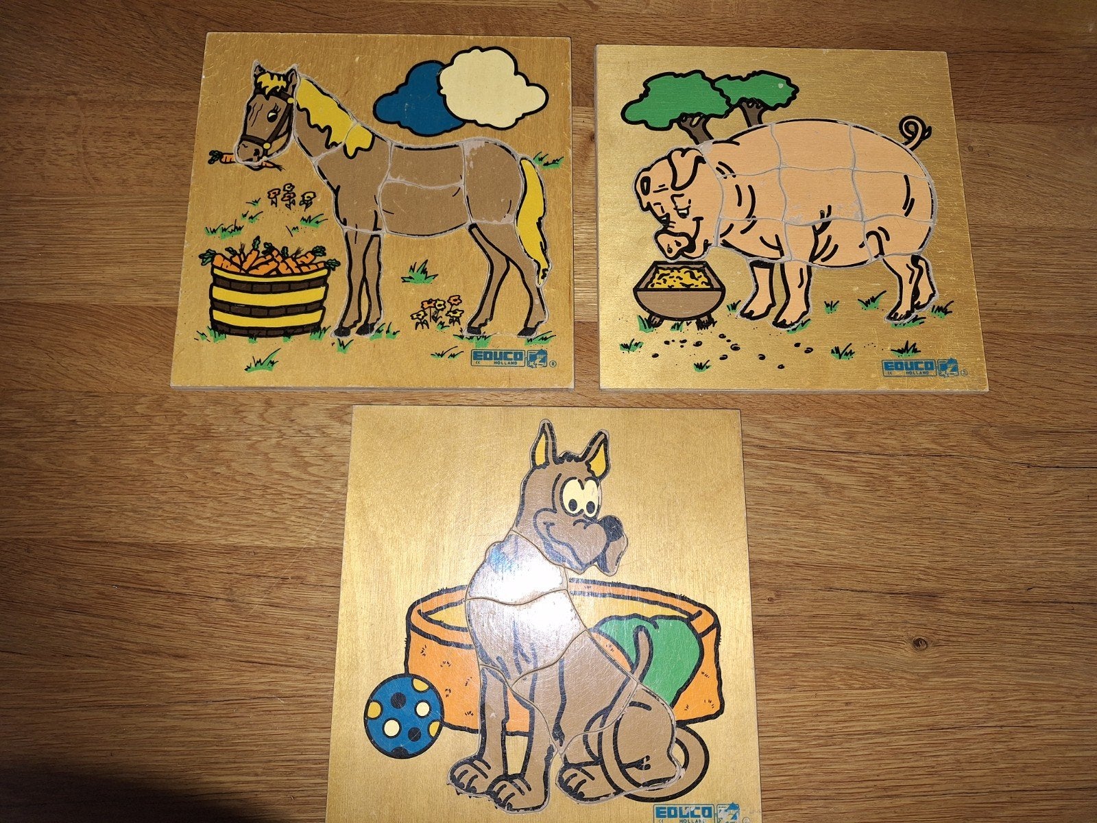 Houten puzzels van EducO Holland: Scooby Doo, paard, varken, 2 tot 4 jaar, Gebruikt, Ophalen of Verzenden, Van hout