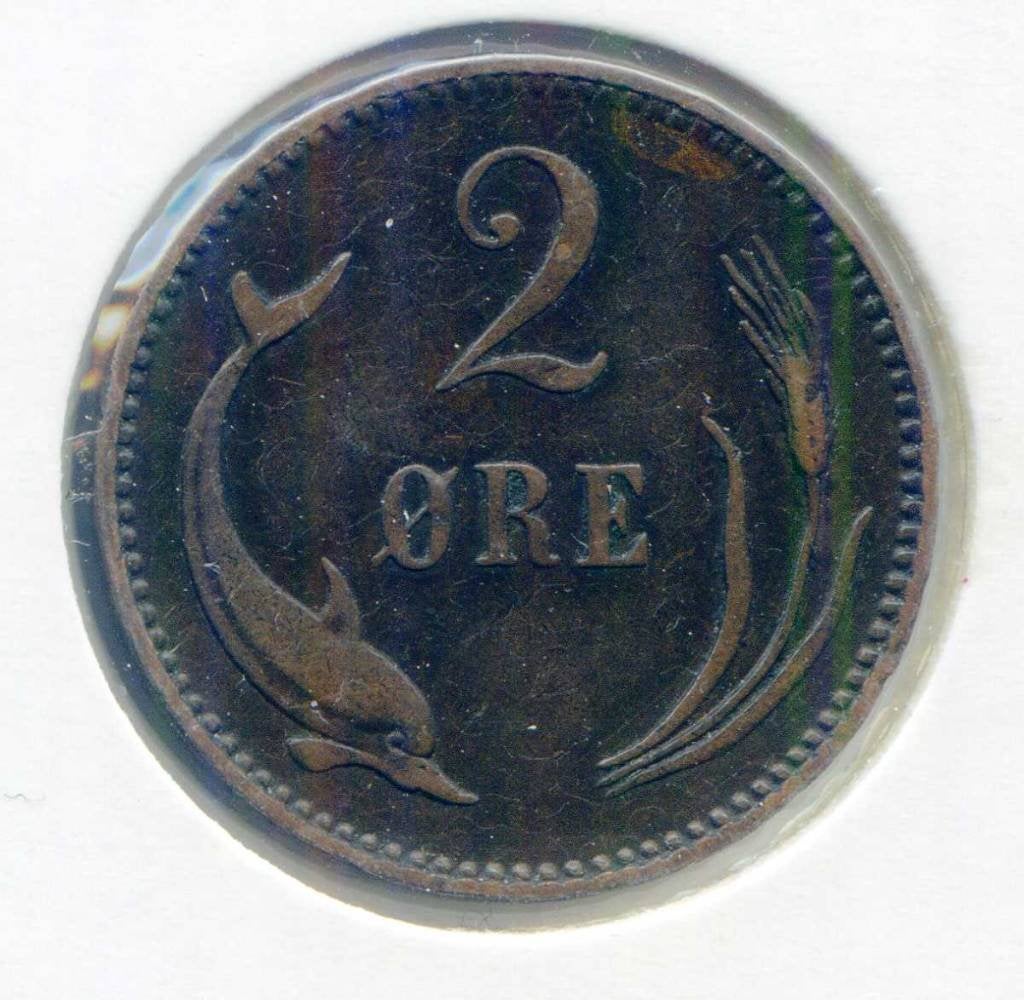 Denemarken 2 Ore 1891 Dolfijn  - Zie opmerking, Ophalen of Verzenden, Overige landen