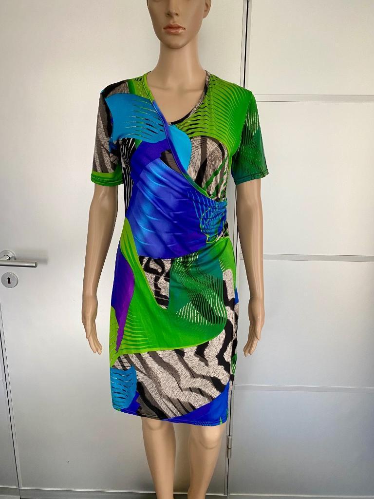 i453 Fleurige jurk maat S=36 jurkje blauw/groen, Blauw, Ophalen of Verzenden, Zo goed als nieuw, Knielengte