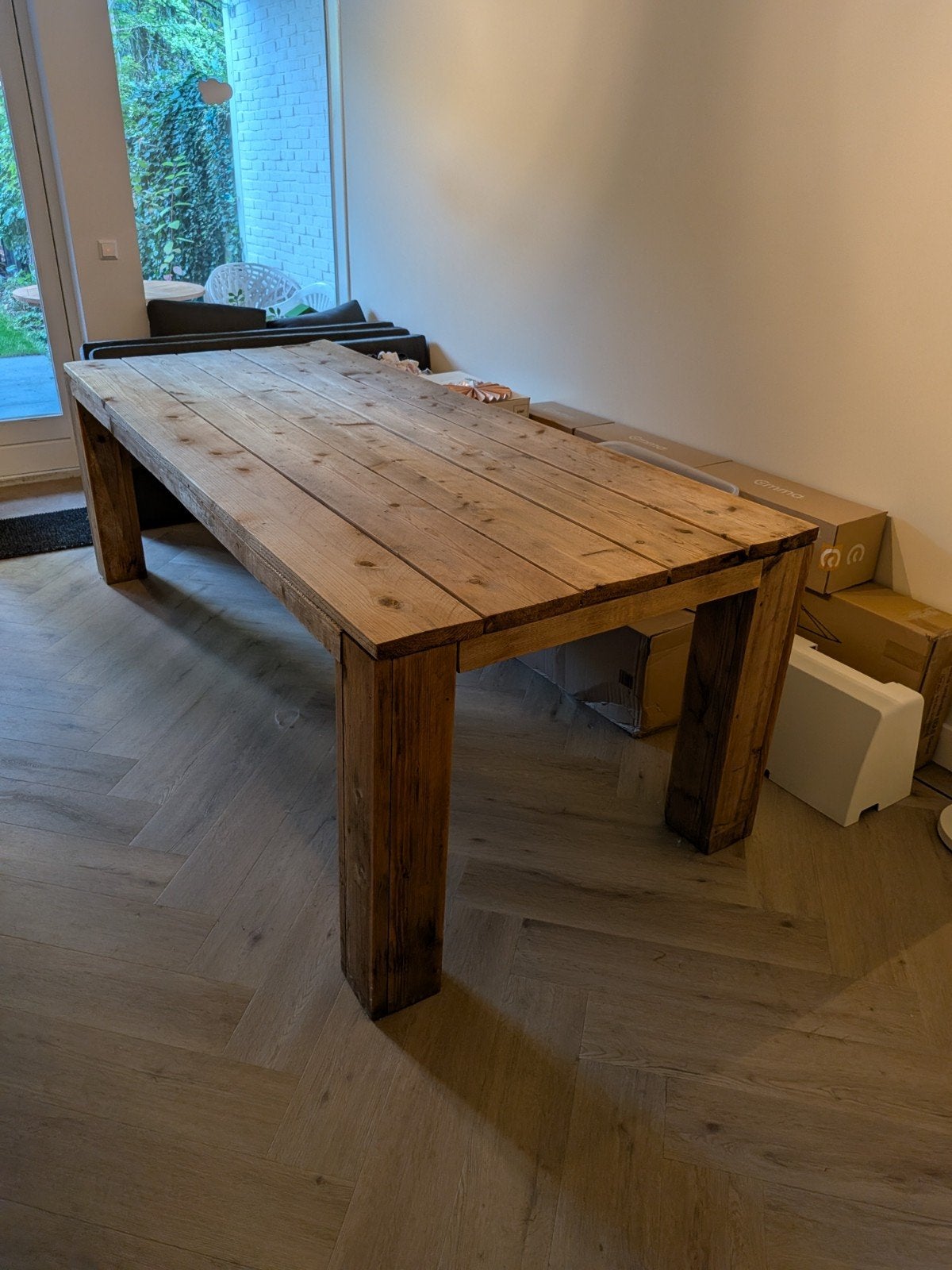 Steigerhouten eettafel 240x100 cm, Ophalen, Gebruikt, 100 tot 150 cm, Industrieel, Landelijk