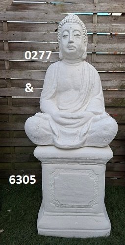 Boeddha met zuil.  nr 0277 & 6305., Tuin en Terras, Tuinbeelden, Nieuw, Boeddhabeeld, Beton, Ophalen