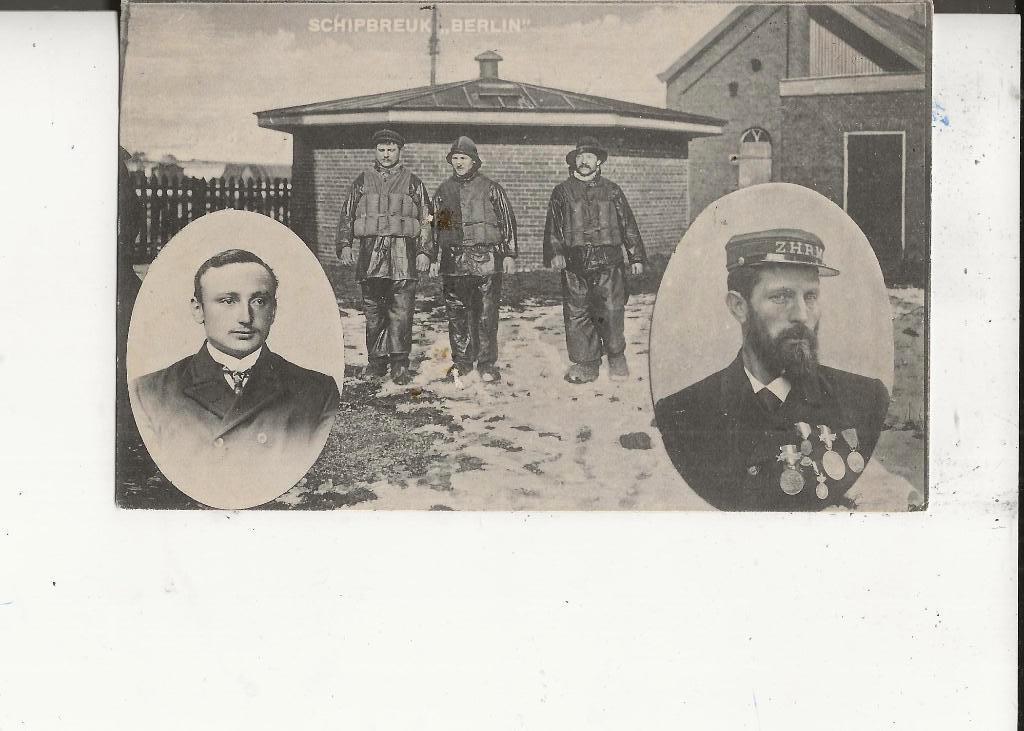 Hoek v Holland Schipbreuk SS Berlin Kapitein en vier helden, Ophalen of Verzenden, Voor 1920, Gelopen, Zuid-Holland