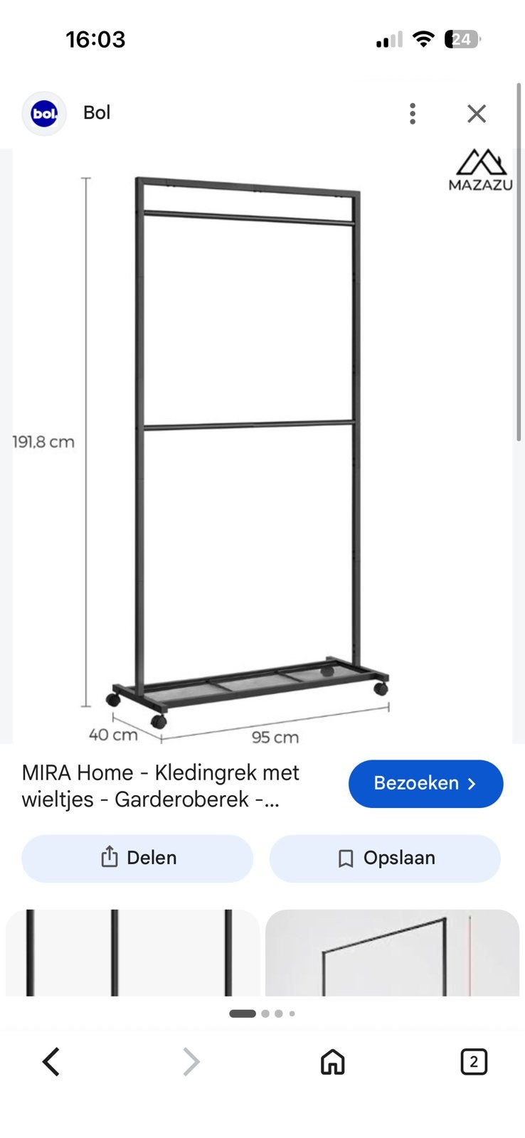 Kledingrek, Ophalen, Nieuw