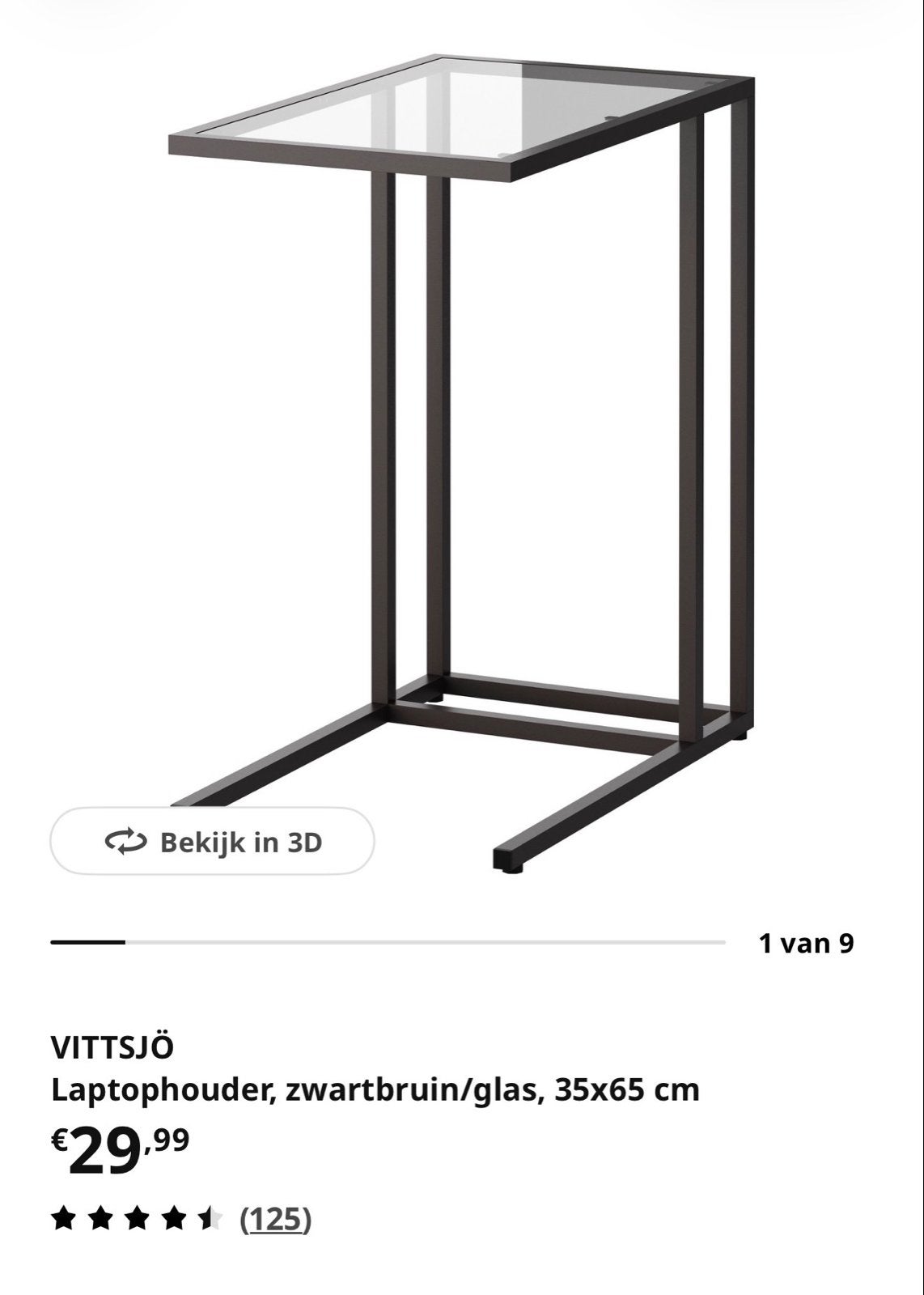 IKEA VITTSJÖ Laptophouder - Zwartbruin/Glas, Ophalen, 55 tot 75 cm, 60 cm of meer, Rechthoekig