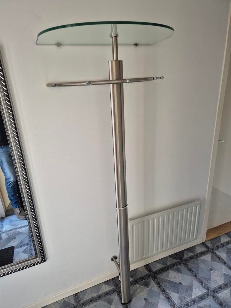 Designer wandkapstok RVS en glas modern, Huis en Inrichting, Woonaccessoires | Kapstokken, Overige materialen, Zo goed als nieuw
