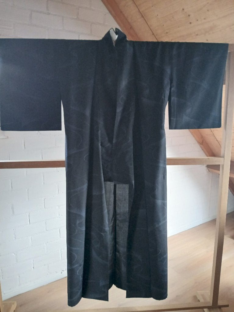 Traditionele Japanse Kimono hitoe black blue, Ophalen of Verzenden