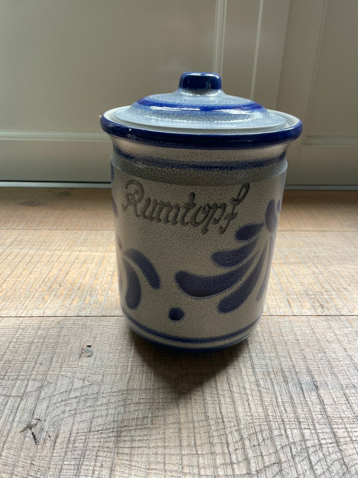 Vintage Rumtopf Keramiek Pot met Deksel - Blauw/Grijs, Antiek en Kunst, Ophalen of Verzenden