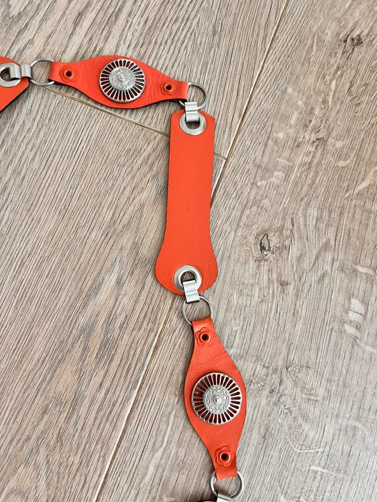 Oranje riem met zilverkleurige details, Overige kleuren, 3 tot 5 cm, 90 tot 100 cm, Heupriem
