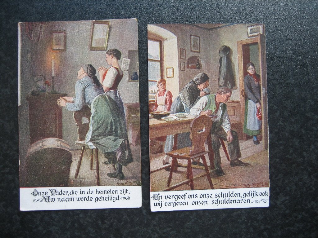 RELIGIE 2 ansichtkaarten Onze Vader  Ref. J, Verzamelen, Ansichtkaarten | Themakaarten, Ophalen of Verzenden, Voor 1920, Overige thema's