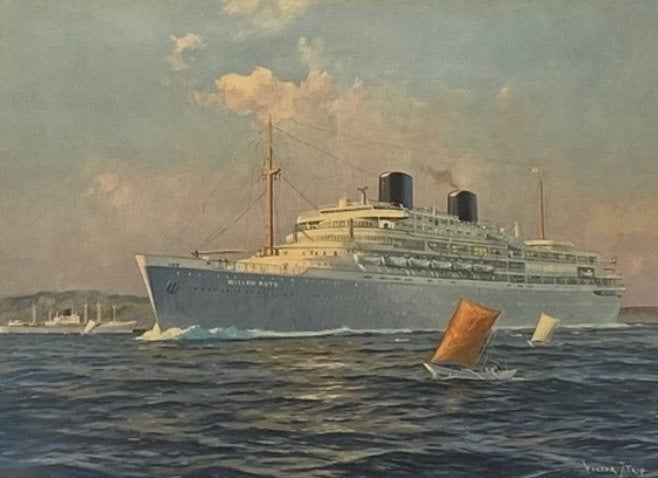MS Willem Ruys, Verzamelen, Scheepvaart, Ophalen of Verzenden, Zo goed als nieuw, Motorboot, Kaart, Foto of Prent