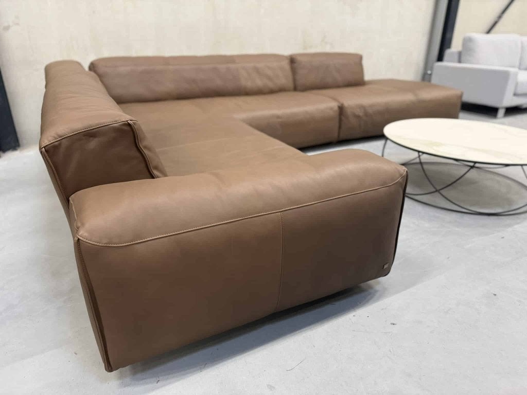 Showmodel Rolf Benz Mio Hoekbank bruin leer Design bank 344, Rolf benz, Overige maten, Hoekbank, Nieuw