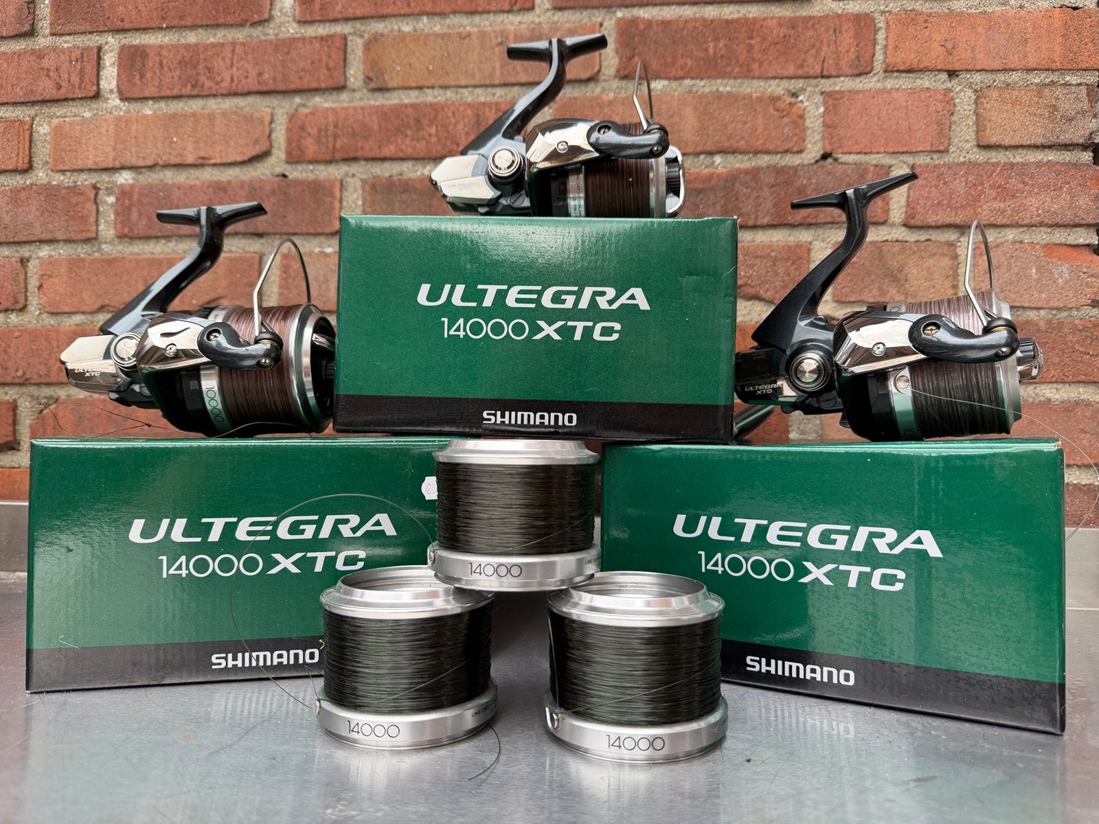 TKA: 3 x Shimano Ultegra 14000 XTC + reservespoelen, Watersport en Boten, Hengelsport | Karpervissen, Ophalen of Verzenden, Gebruikt