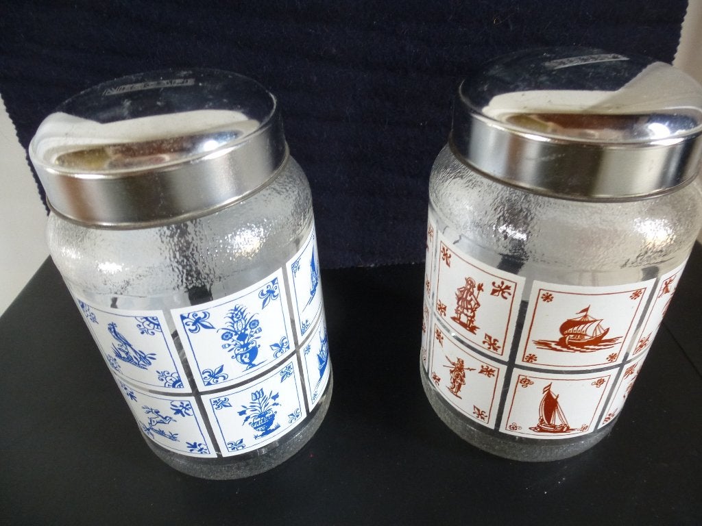 vintage 2 glazen voorraadpotten, Nescafé, Verzamelen, Merken en Reclamevoorwerpen, Ophalen of Verzenden, Zo goed als nieuw, Overige typen