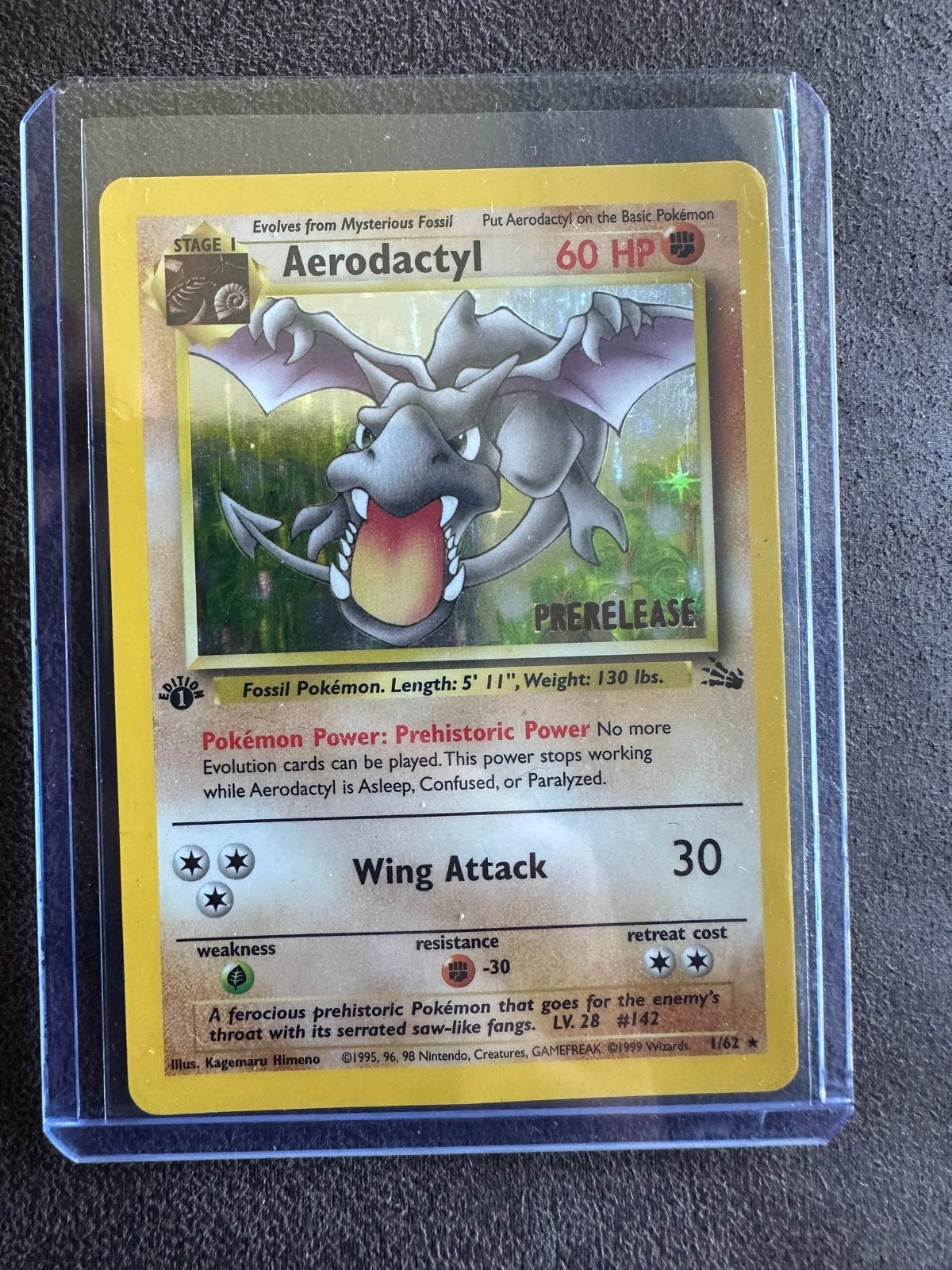 Pokémon Kaart: Aerodactyl Prerelease (Fossil Set), Ophalen of Verzenden, Zo goed als nieuw, Losse kaart