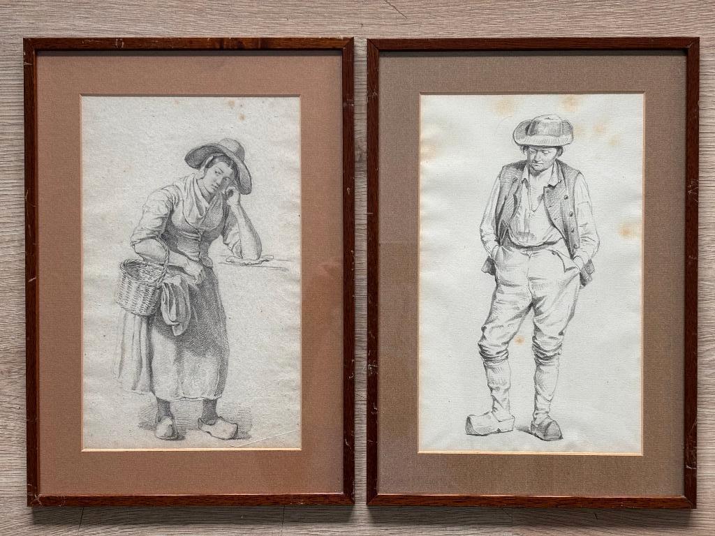 Frans Lebret (1820-1909) - Twee tekeningen uit 1850, Antiek en Kunst, Kunst | Tekeningen en Foto's, Ophalen of Verzenden