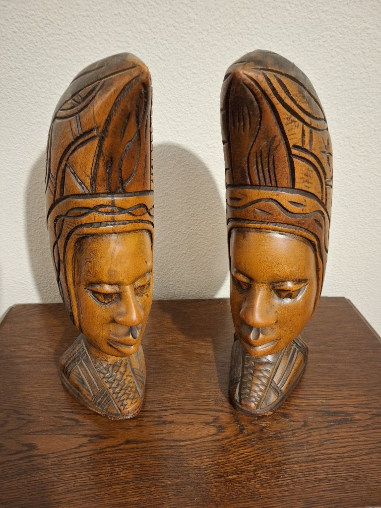 Afrikaanse bustes, vintage, hout en handgesneden, Antiek en Kunst, Groep mensen, Buste, Ophalen of Verzenden, Handgemaakt
