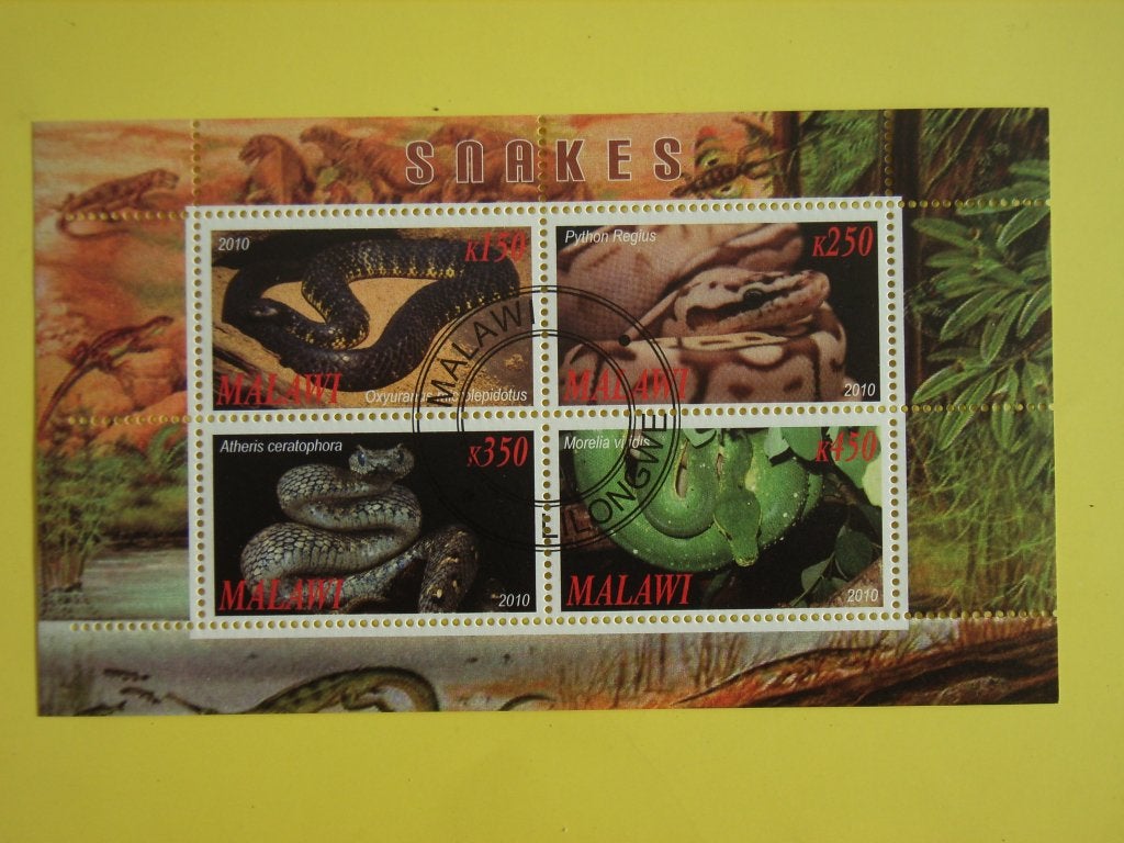 4   Malawi Slangen, Ophalen of Verzenden, Gestempeld, Dier of Natuur