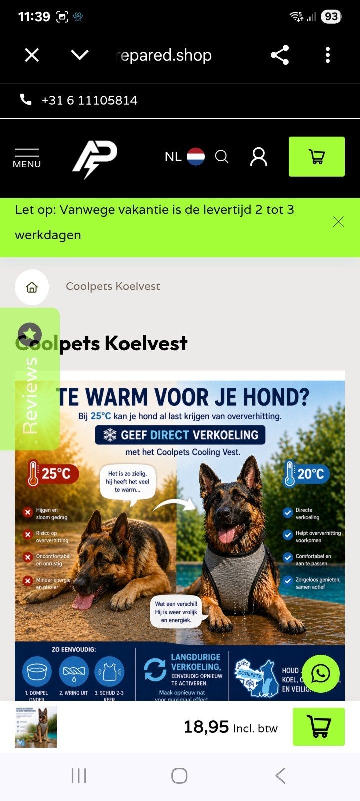 Koelvest voor honden mt XL, Ophalen of Verzenden, Nieuw