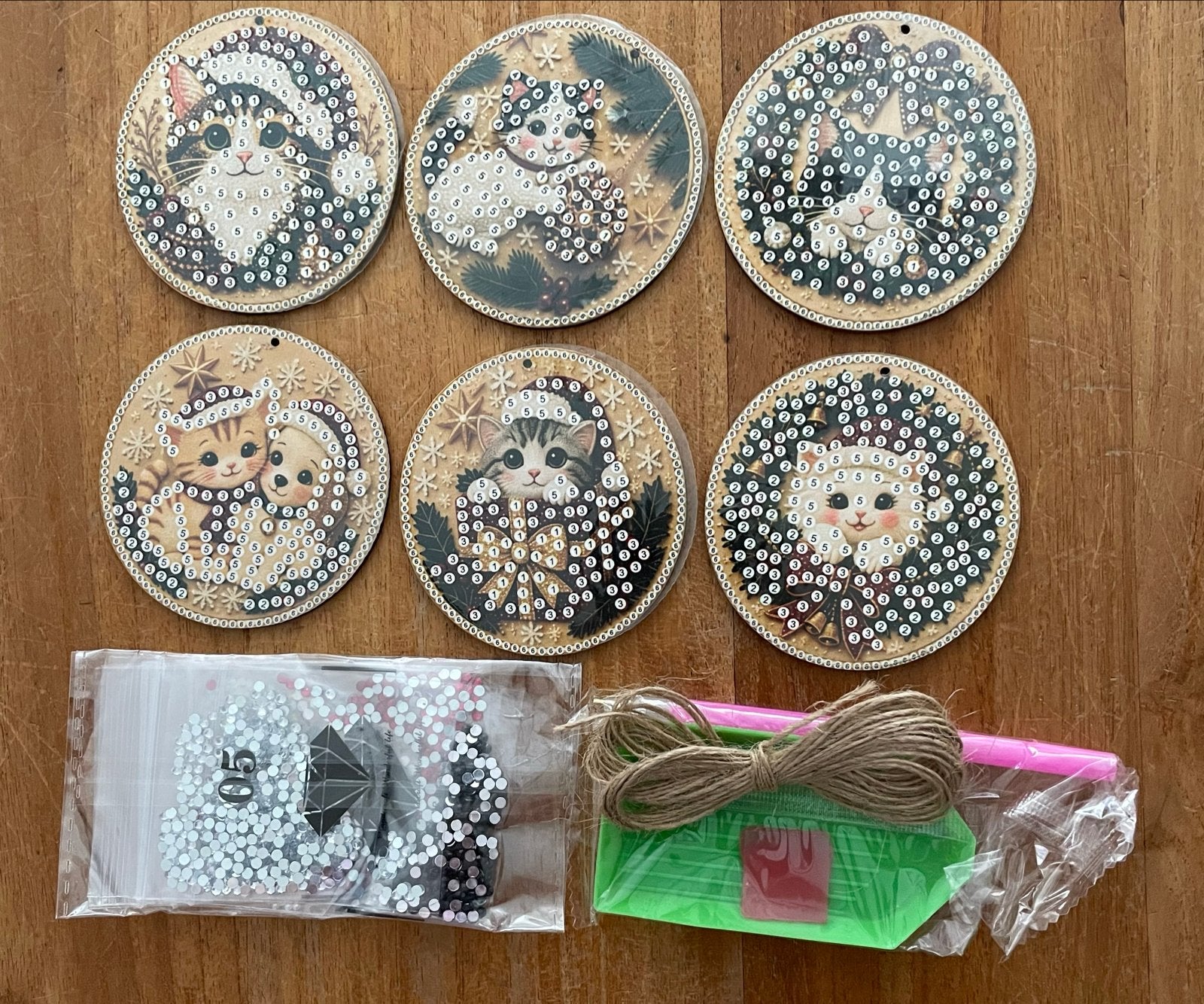 Diamond Painting Kerst Katten Kerst (6 stuks), Zelfklevend, Diamond painting, Nieuw, Meerkleurig